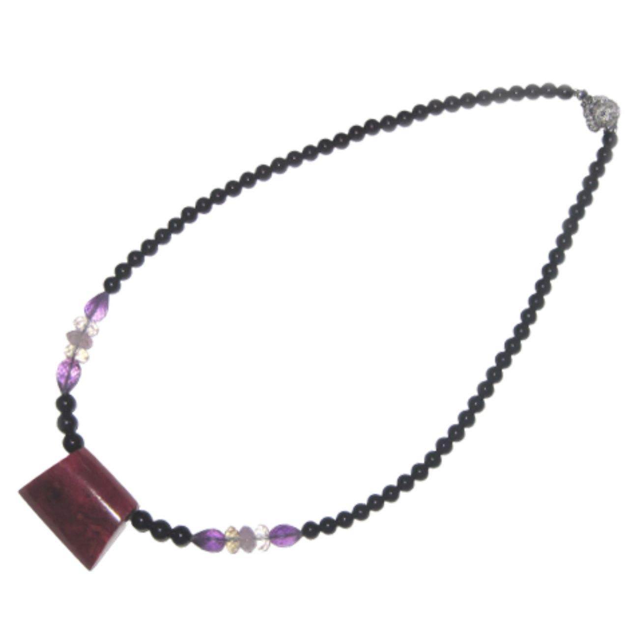 

[Craftsman s Crafts Museum] African Coral Necklace - Coral, Amethyst, Crystal, Onyx - Length 47cm - Silver Fittings