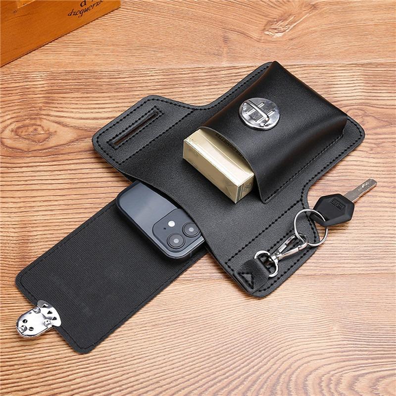 Leather mobile phone bag set men's fanny pack key vertical summer men's work site wearing a belt around the waist bag.