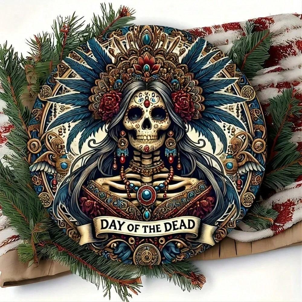 Vintage Halloween Skeleton Metal Sign Retro Aluminum Wall Art Gothic Home Decor Horror Gift