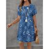 Women's Summer Short Seeved Round Neck Casual Mini Dress Vintage 3D Imitation Denim Printed Dress Elegant Women's Dress Vestidos