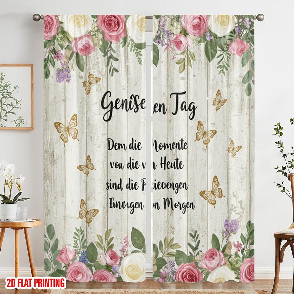 2pcs 2D Flat Printing Window Drapes Enjoy Day Moments Memories 100% Polyester Fabric Without Electricity Seasonal Party &
