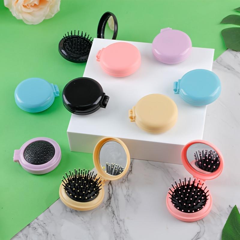 10pcs Mini Hair Brushes with Foldable Mirrors - Portable Round Combs for Travel, Travel Hair Care Essentials | Compact Hair Combs|Durable ABS Handles