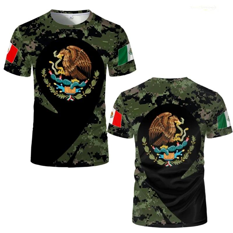 Mexican Flag National Emblem 3D Printed T-shirts Street Wear Oversized Round Neck Short-sleeved Men's T-shirts