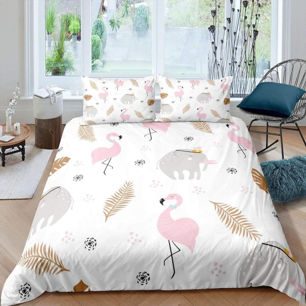 Red Flamingo Duvet Cover Set King Queen Size Polyester Comforter Cover Wild Animals For Kids Teens Animals Lovers Bedding Set