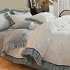Winter Thick Milk Fleece Bedding Set French Lace Duvet Cover Sheet Coral
