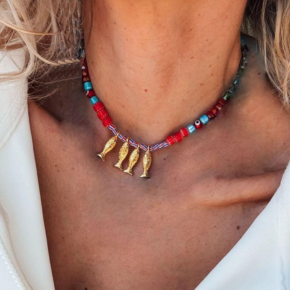 Bohemian Cloth Wrap Scarf Necklace Stainless Steel Charm Pendant New Beach Jewelry