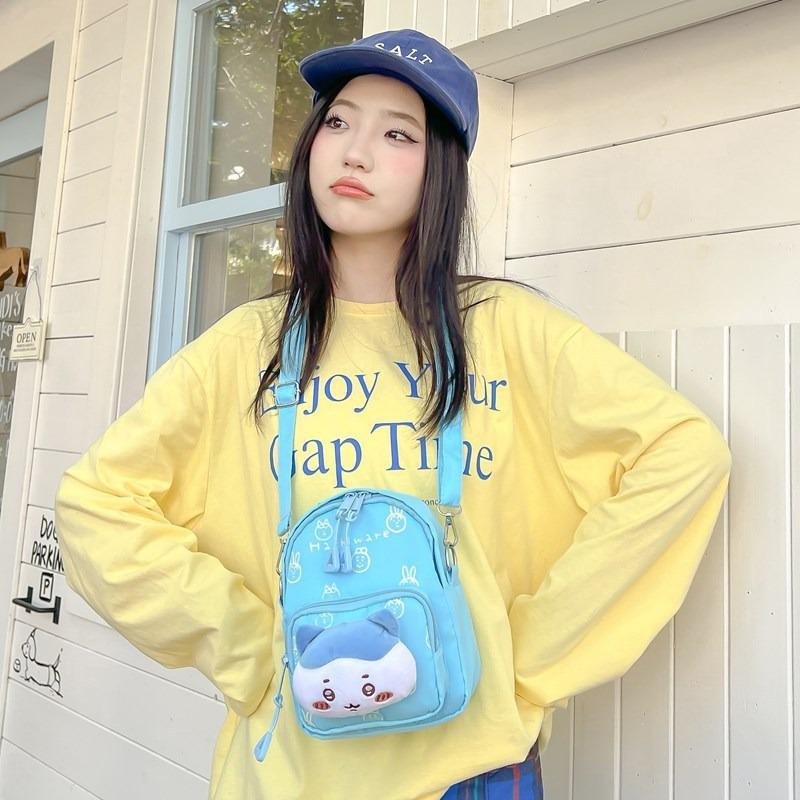 New Cute Cartoon Jiyi Bear Doll Canvas Small Square Bag with Sweet Personality Out of the Street Single Shoulder Crossbody Backpack Female