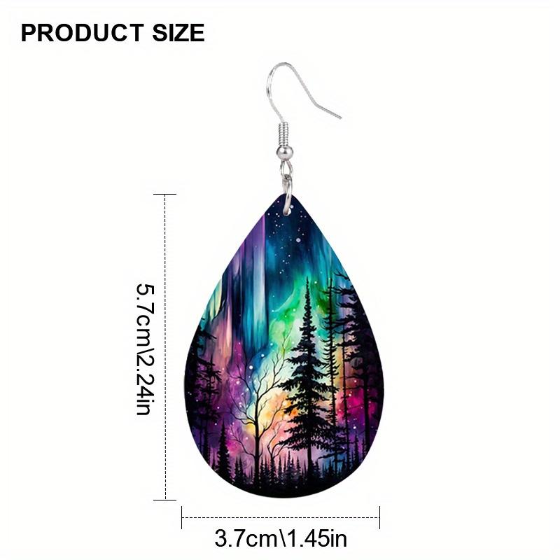 Aurora Pine Shadow PU Leather Earrings Fashion Drop Dangle Earrings Cool Earrings Vacation Casual Earrings Jewelry Simple Gifts for Best Friends