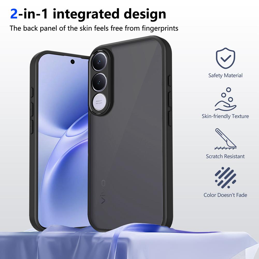 KEYSION Matte Translucent Black Phone Case for VIVO V70 FE Soft Silicone+PC Anti-slip Shockproof Back Cover for VIVO V70 FE 5G