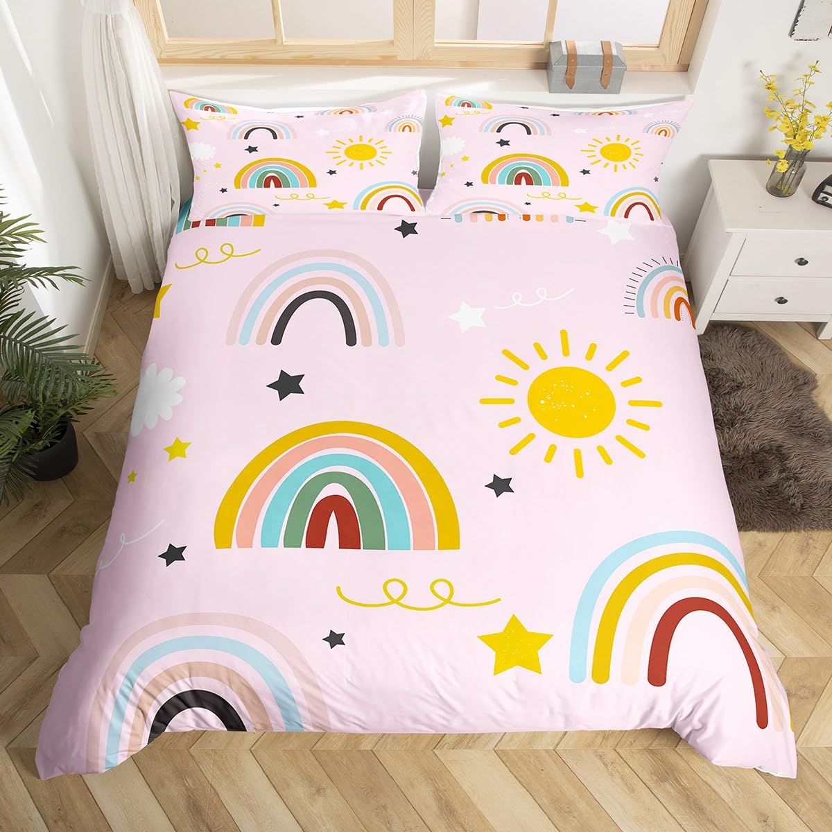 

Rainbow Duvet Cover for Kids Girl Sweet Bedroom DecorQueen Tie Dye Pastel Comforter Cover Sparkle Galaxy Starry Sky Bedding Set EU Single(135x200cm)