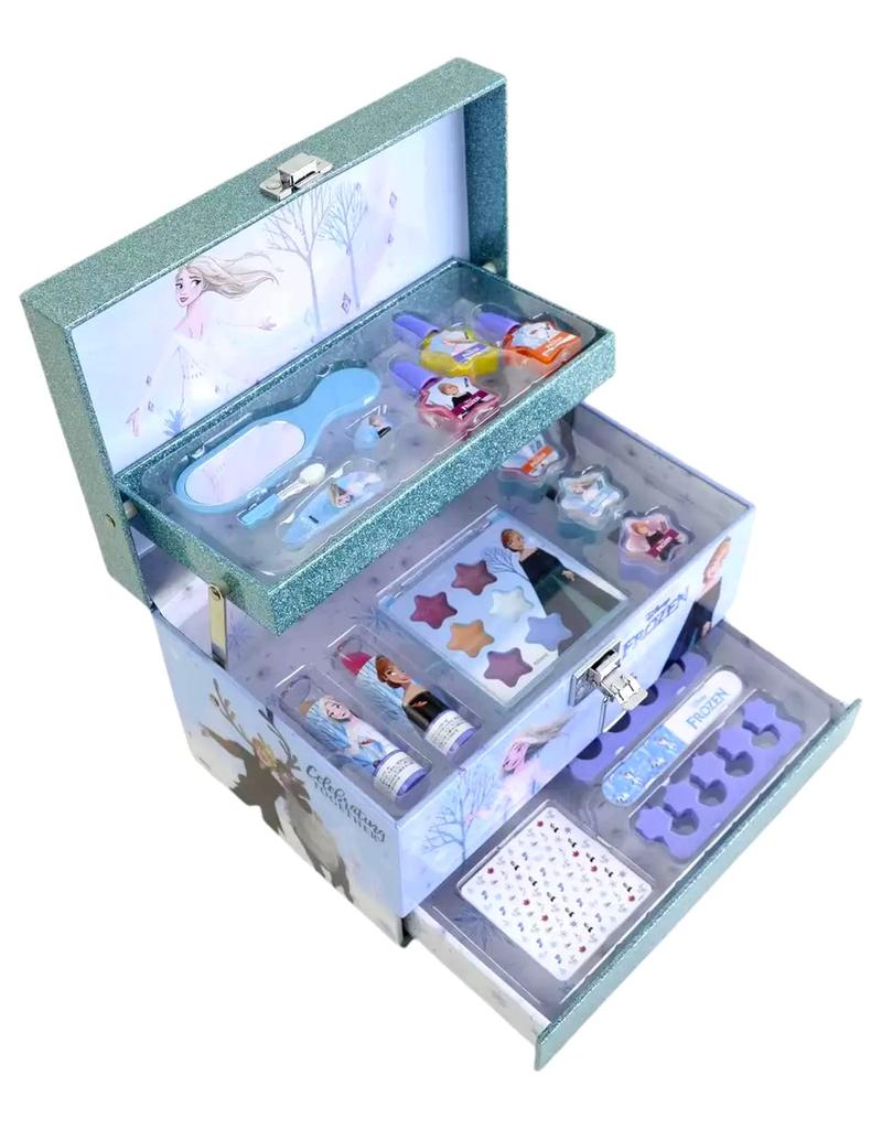 Disney Princess Frozen 2 Cosmetic Set with Carrying Handle, 23-Piece Set, Includes Disney Stickers, Kids' Cosmetics and Makeup Set, Cosmetic Box,