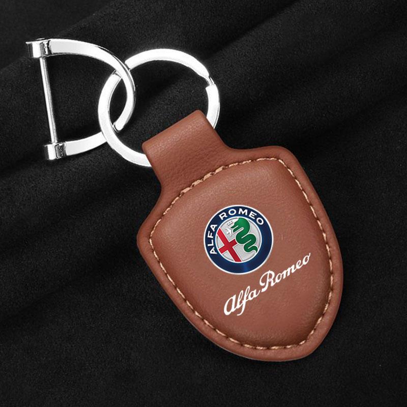 Car Stickers For Alfa Romeo Car Leather Keychain Shield Type 3D Emblem Key Ring For Alfa Romeo giulia stelvio giulietta 159 147