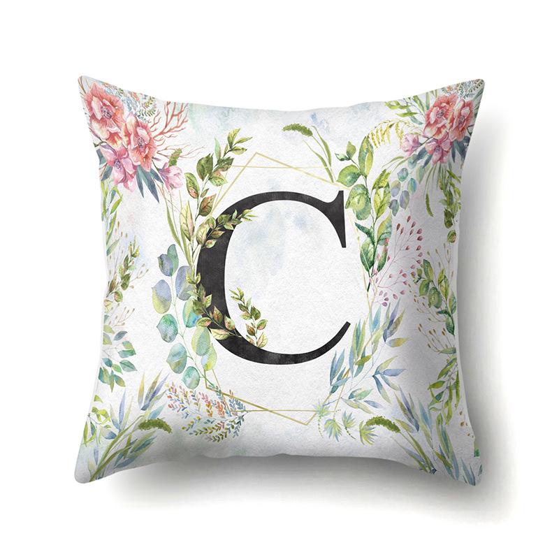 Polyester Pillowcase Green Leaf Decorative Print Pillowcase 26 English Letter Cushion Cover