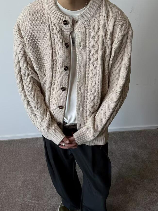 Men's Autumn Winter Retro Knit Sweater Coat - Casual & Trendy, Stand Collar