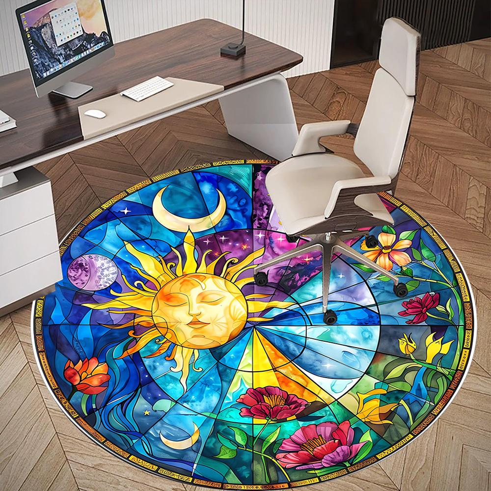 1pc Sunflower Moon Round Chair mat Area Rug - Non-Slip, Floor Mat for Office, Bedroom, and Indoor Decor c1125328