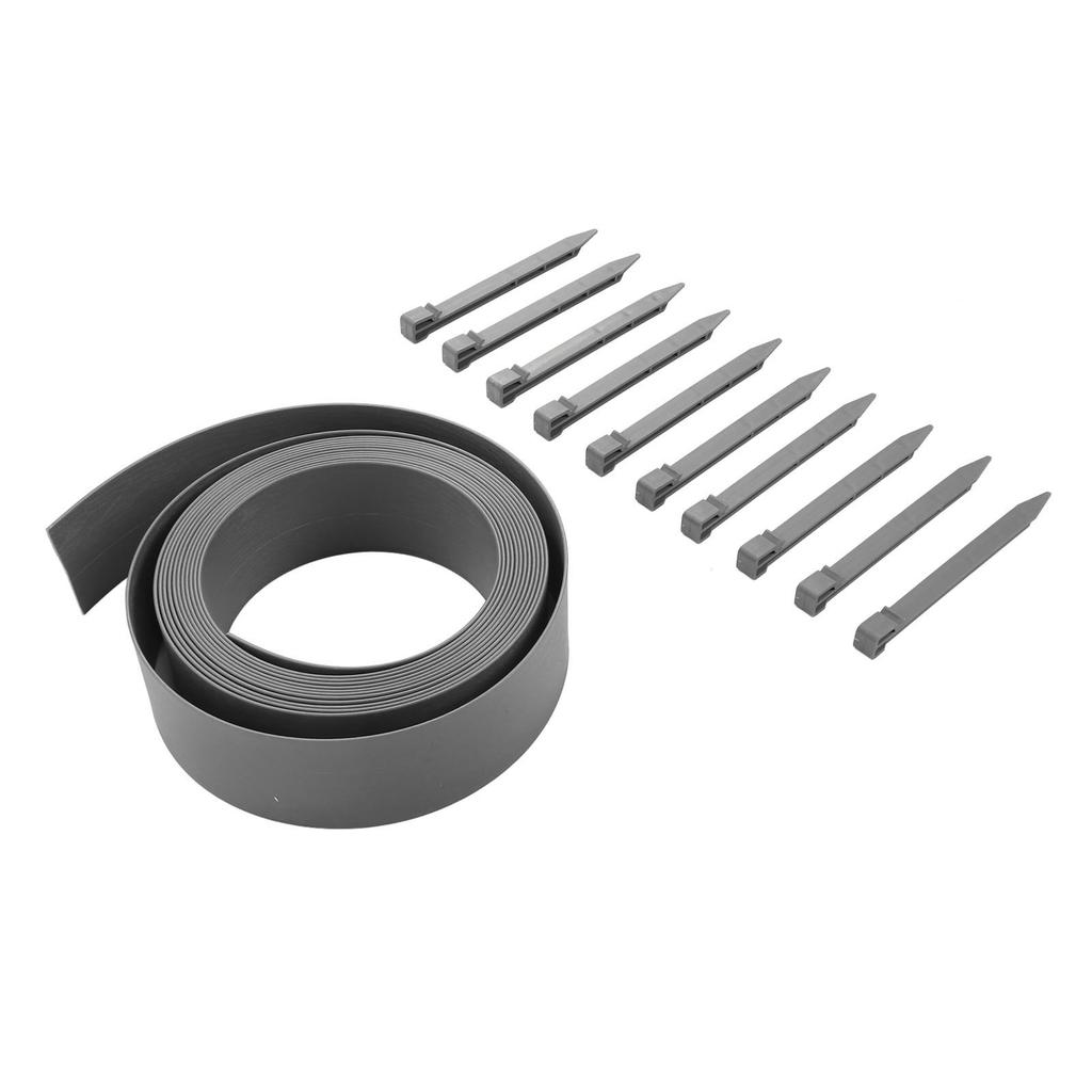 Plastic Garden Border Wood Grain Pattern Flat PE Landscape Edging Kit with Fixing Nails 10M Gray