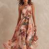 European and American Summer New Women's Clothing Digital Printing Temperament Elegant Slanted Shoulder Sleeveless Dress