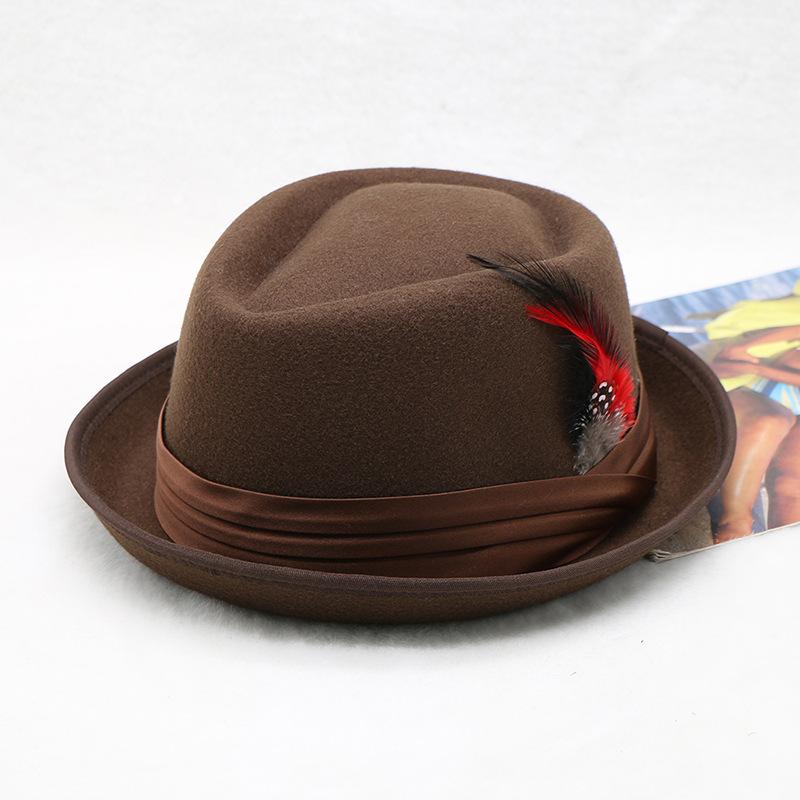 Foldable Wool Fedora Hat For Men And Women With Feather Decoration Tri Fold Jazz Cap