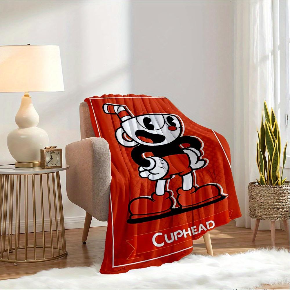 1pc Cuphead,Cartoon,Orange Flannel Blanket  Lightweight Soft for All Seasons, Ideal for Couch, Office, Bed, Travel, Camping  Throw