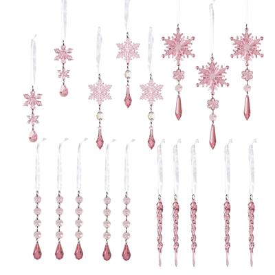 Clear Shatterproof Acrylic Snowflake Icicles Christmas Decorations With Berries Ball For Home Party Tree