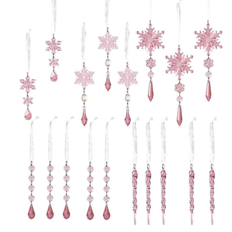Clear Shatterproof Acrylic Snowflake Icicles Christmas Decorations With Berries Ball For Home Party Tree