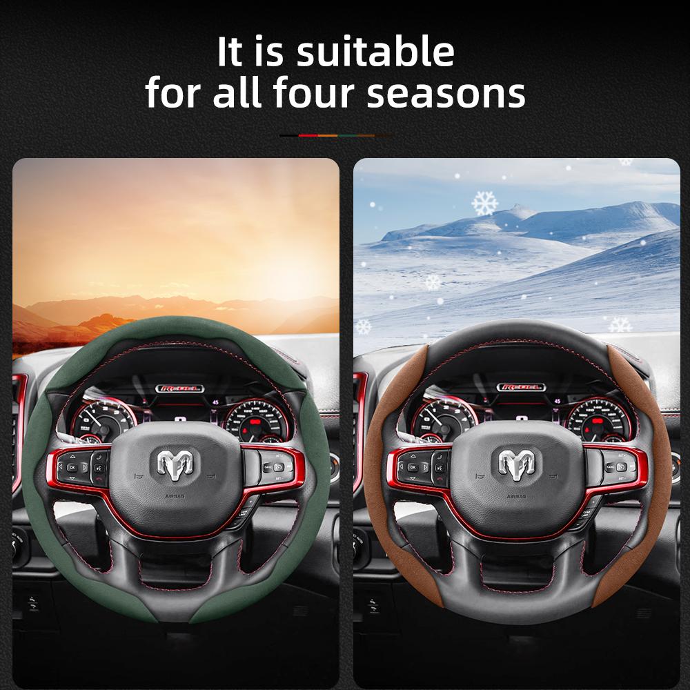 bpzsw1 Suitable for Ram Anti-Slip Buckle Segmented Suede Steering Wheel Cover for Models Such as Pickup Promaster Rampage 1500 2500 3500 4000 4500
