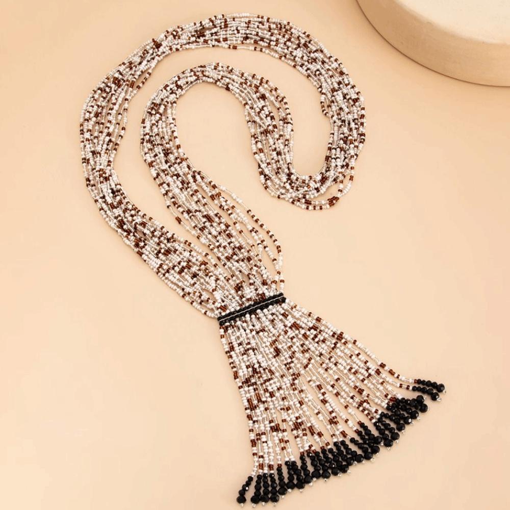 Gold Multi-Layer Beads Necklace Floral Tassel Collarbone Chain Simple Bohemian Necklace  Women