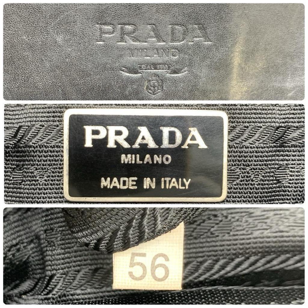 PRADA Handbag Shoulder Bag Shoulder Strap Tote Bag Nappa Leather Black Silver Hardware Logo Embossed Flap White Tag