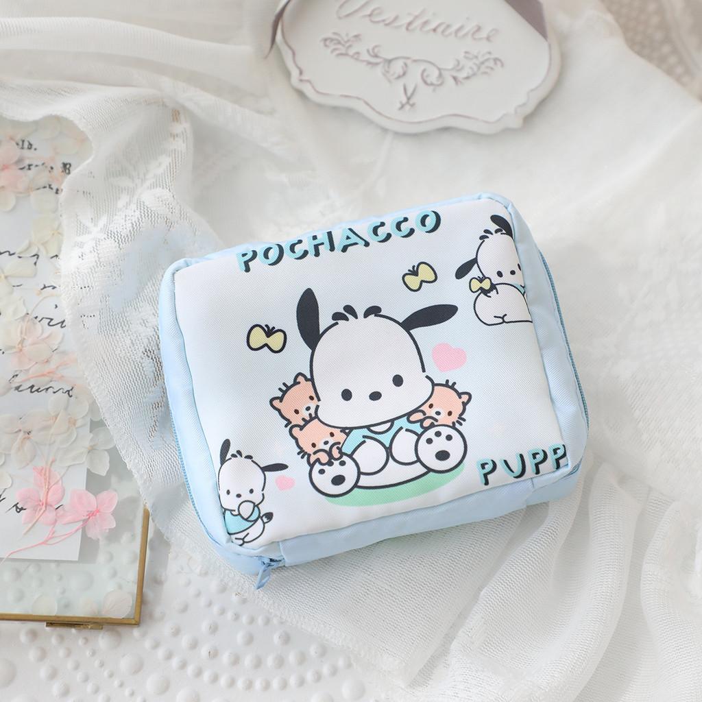 Vertical Stripes Pom Pom Purin Cartoon Travel Sanitary Napkin Bag For Use Women