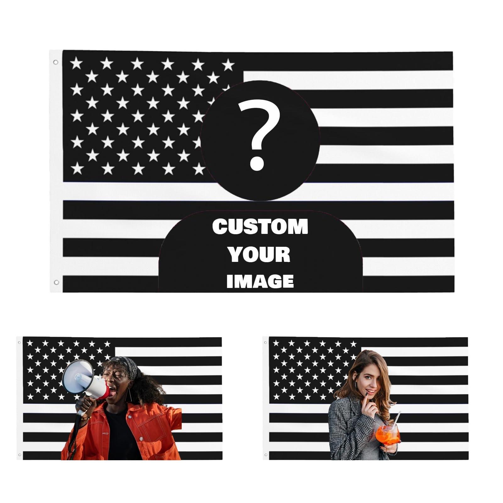 

Персонализированный флаг Заказной американский флаг 5x8 футов Дизайн вашего изображения Веселый гобелен Постер для общежития Гостиная Спальня Украшение One Size чёрный