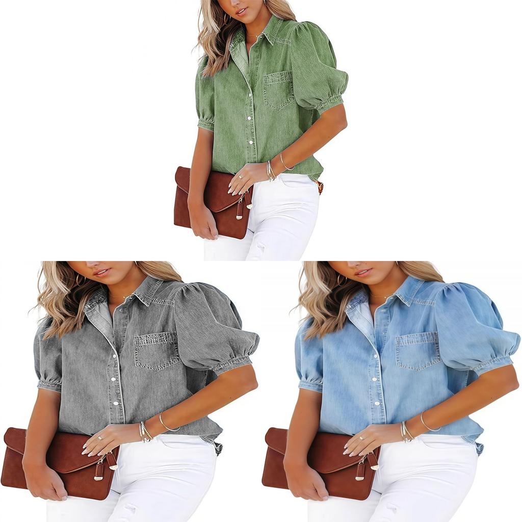 Cotton Blended Short Sleeve Shirt With Color Blocking For Office Women