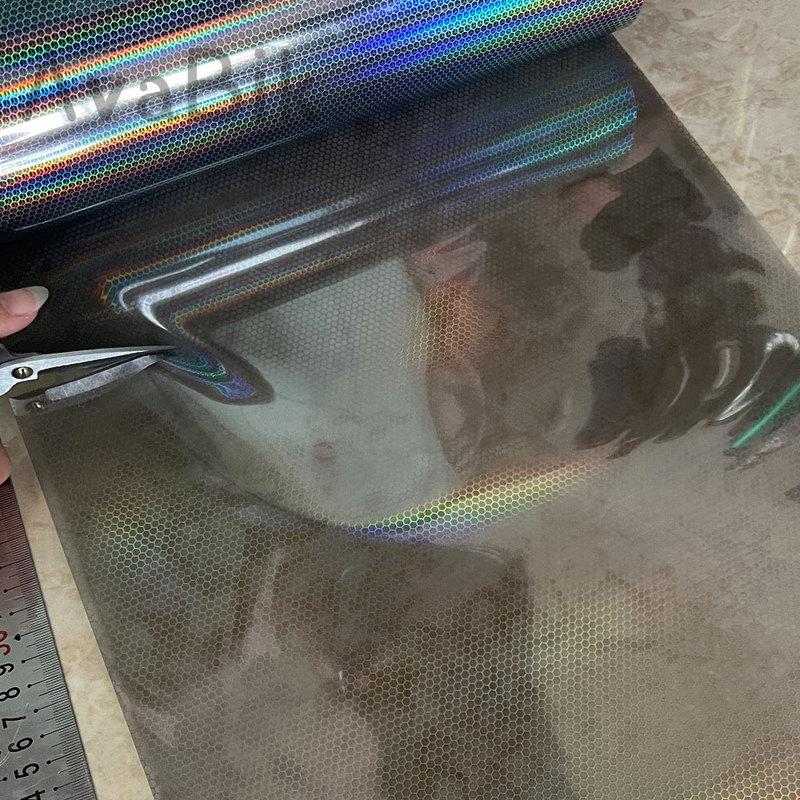 Silver Laser Honeycomb Car Headlight Tint Film Color Changing Vinyl Wrap Foil Taillight Sticker for Vehicle Styling Modification