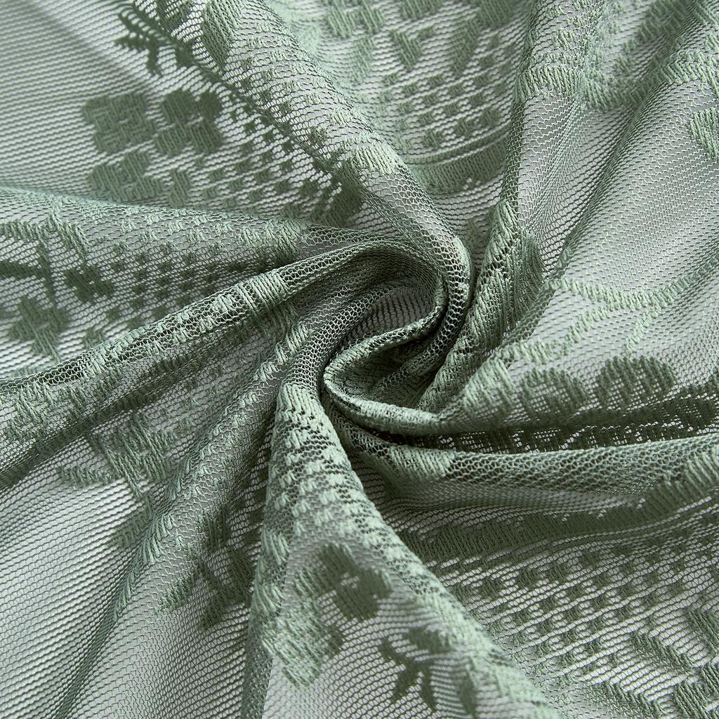 Cortinas verdes de encaje estilo campestre, ramas de espejo, decoración de ventana para sala de estar, dormitorio