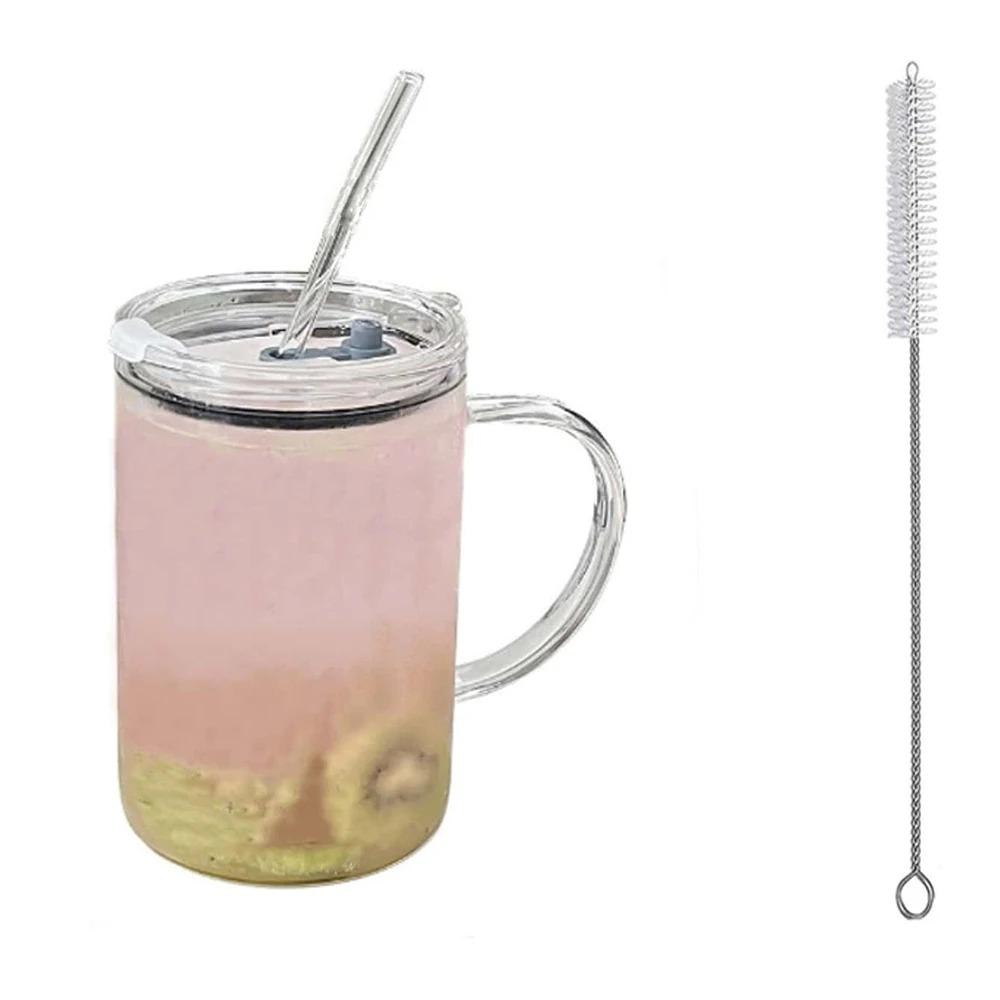 1Set Glass Cup 1000ML Drinking Glass Tumbler With Lid And Straw Glass Coffee Cup Glass Mug Milk Juice Cup Transparent Cup 901-1000ml