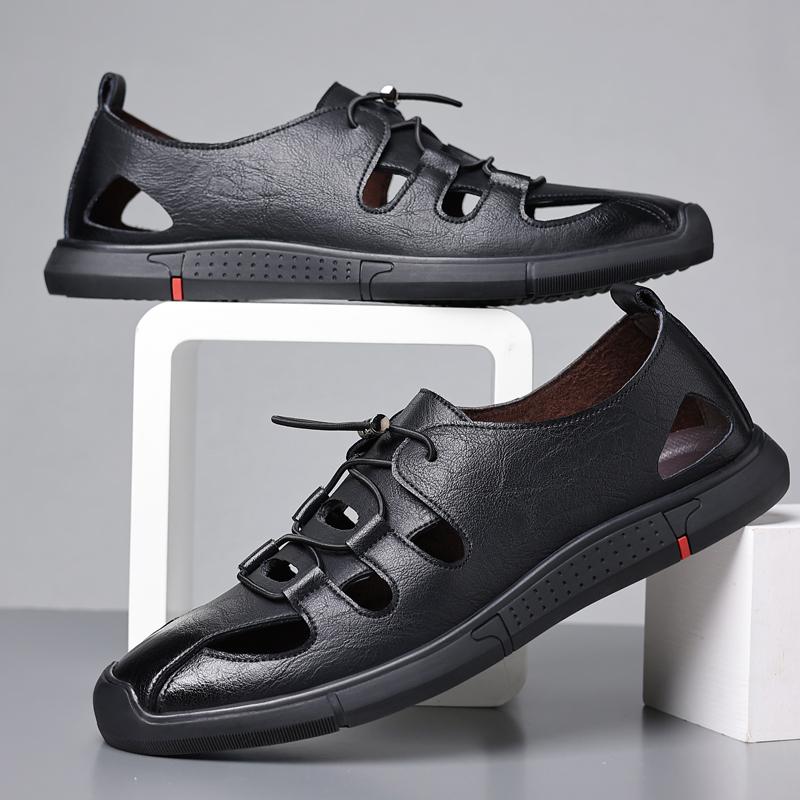 

Мужские сандалии, летняя пляжная обувь двойного назначения, обувь из коровьей кожи на толстой подошве, повседневная удобная обувь, размеры 38–44 40 чёрный