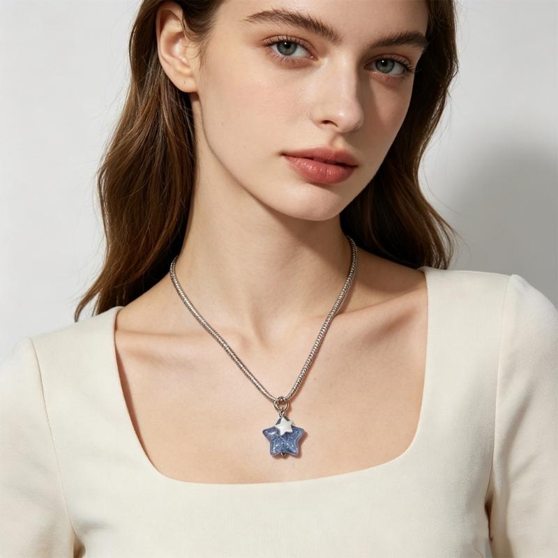 Star Pendant Necklace with Translucent Charm Detail, Lightweight Daily Wear Jewelry for Outfit Styling and Easy Looks