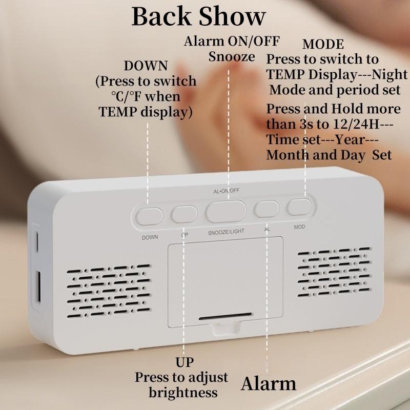 Mirror Digital Alarm Clock TEMP Date 3 Alarms Snooze Night Mode Table Clock 12/24H USB Output Charging Port LED Digital Clock
