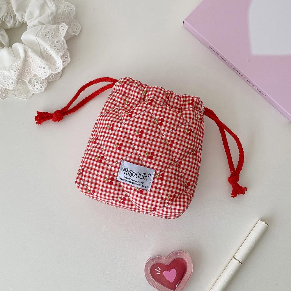 Cute Girl Cartoon Drawstring Makeup Bag Student Cherry Print Toiletry Pouch Travel Portable Cosmetic Storage Bag Make Up Pouch