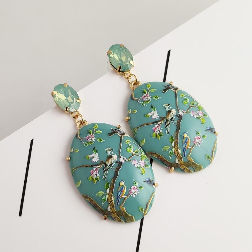 Suibian Retro Resin Printed European & American Earrings - Exquisite, Best-Selling Accessories