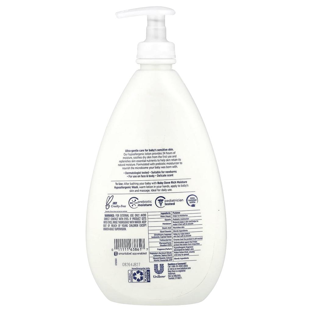 Baby, Sensitive Skin Care, Hypoallergenic Lotion, Rich Moisture, 591 Ml (20 Fl Oz)