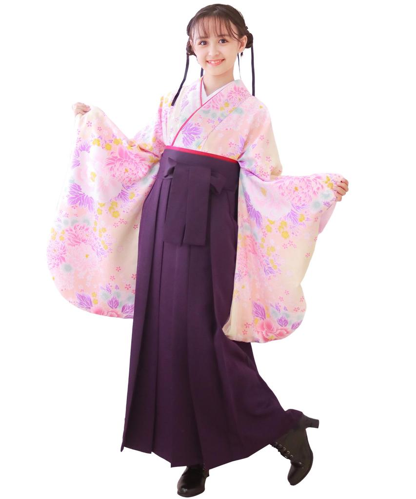 KYOETSU Graduation Hakama Easy To Set Hakama and Waist for Elementary School Girls Harukasumi No Set, Dress, 5-Piece (Kimono, Hakama, Undershirt, Obi,