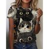 Summer Women Cat Pattern T-Shirt Fun Animal 3D Printed Short Sleeves Loose O-Neck Breathable T-Shirts