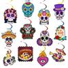 12 Pieces Day of The Dead Sugar Skull Halloween Paper Ornaments Ghost Hanging Indoor Skeleton Cats Decorations for Mexican Halloween Party Indoor Pati