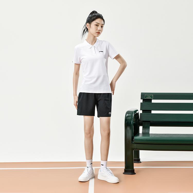 Li Ning Feather Series Solid Color Quick-Dry Short Sleeve Polo Shirt Women tops Standard-White APLR126-1