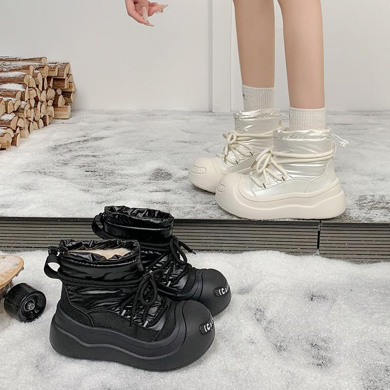 Women's Fashion Lightweight Height-enhancing Soft Sole Winter Warm Fur One Snow Boots Velvet Lined Non-slip Casual Sports Cotton Boots