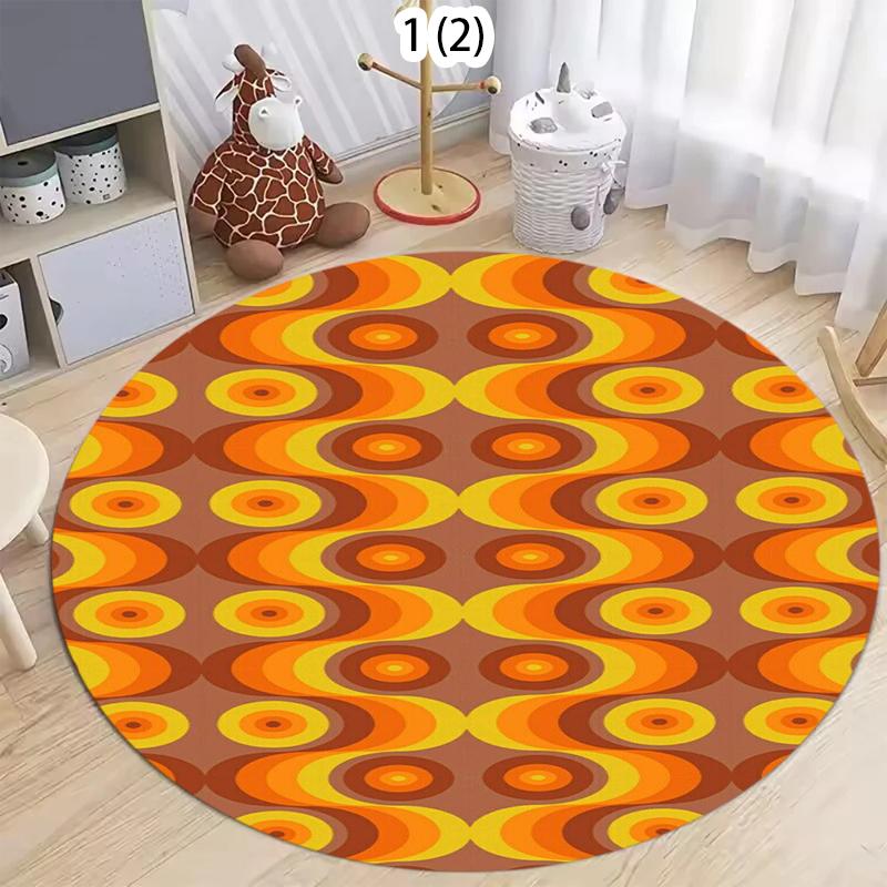 Alfombra Redonda Geométrica Vintage de los 70 Estampado Abstracto de Espiral y Raya Alfombra Antideslizante para Sala de Estar Dormitorio Decoración Elegante del Hogar