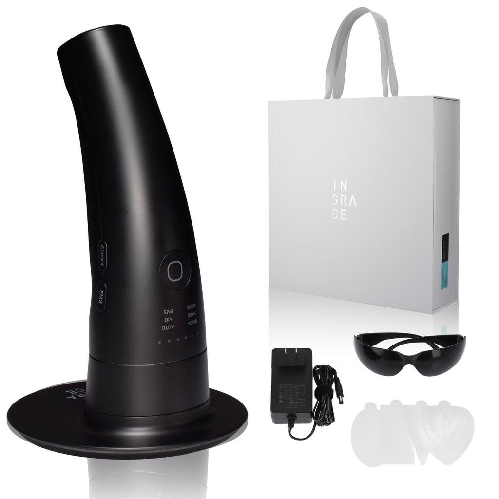 INGRACE IPL Beauty Device MBE101A with EMS Red Sapphire Hair Removal Device for Smaller Men and Home Use (Black) & LED, IPL, VIO, Cooling, Crystal,