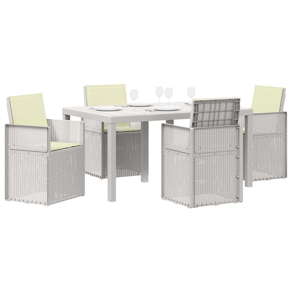 Outdoor Dining Set with Cushions 5 Pcs White and Cream PP