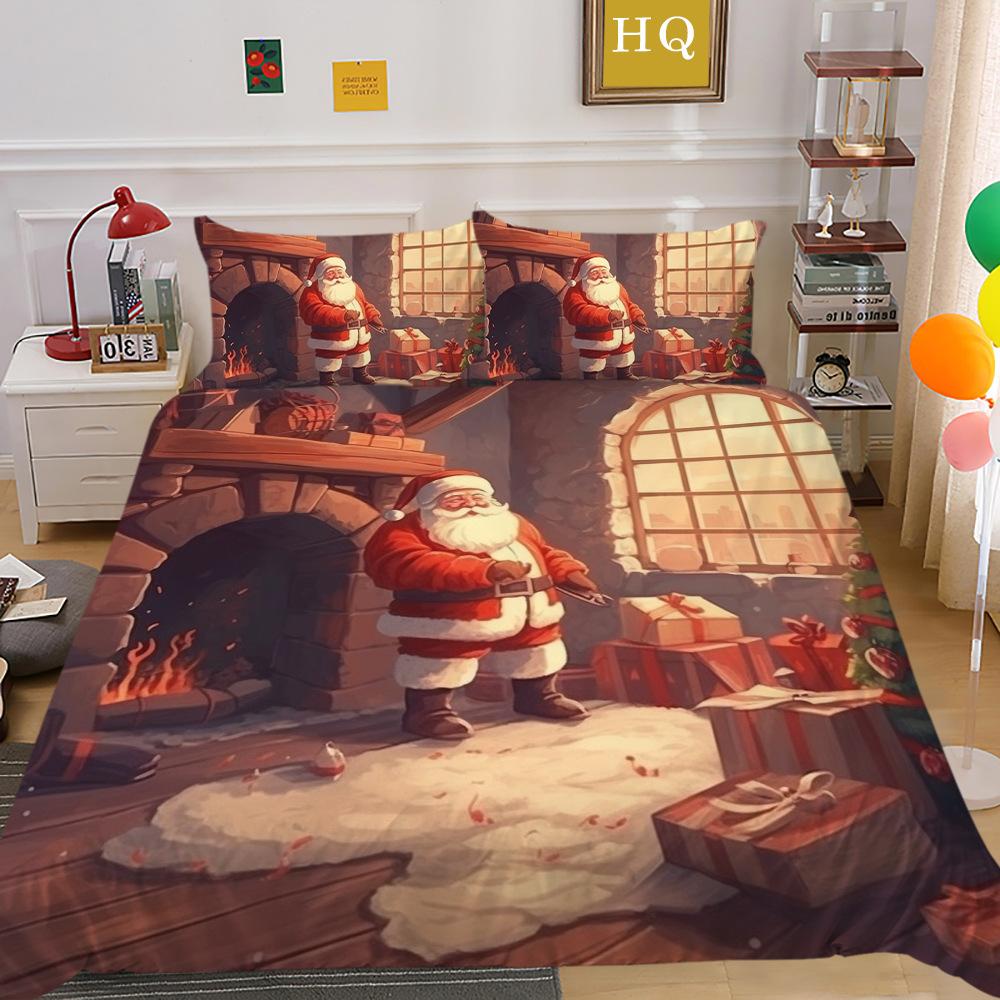 Weihnachtsdruck 3D-Druck Polyester Kissenbezug Bettbezug Zwei- oder Dreiteiliges Set