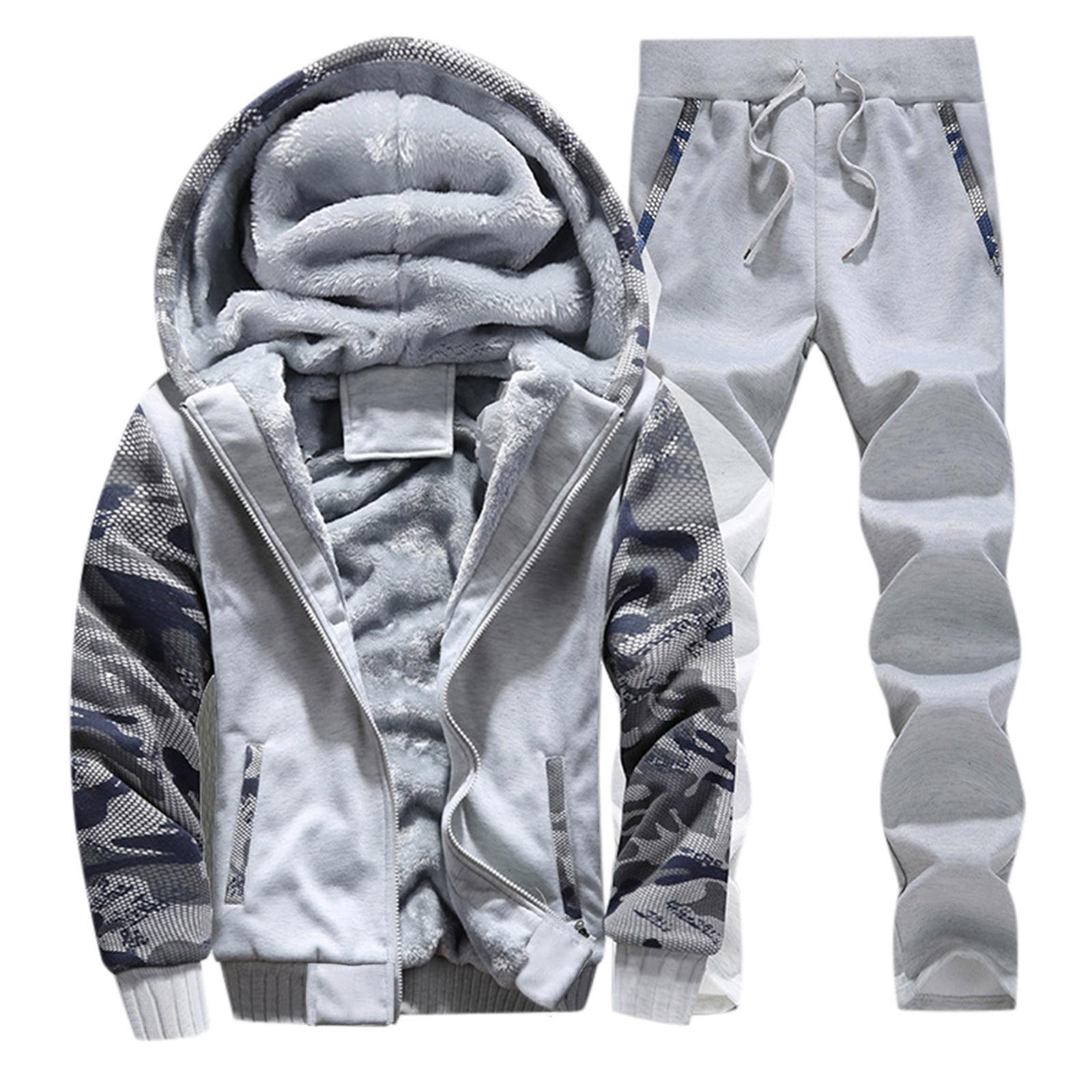 

Mens Tracksuit Warm Fleece Sport Hooded Sweatshirt Coat Hoodies+Pants Sweat Suit XXL